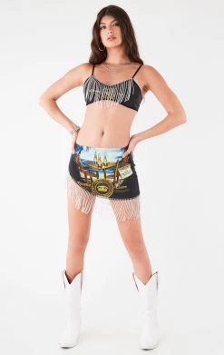 FURST OF A KIND FESTIVAL VINTAGE RHINESTONE FRINGE BRA TOP AND SKIRT SET