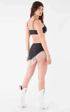 FURST OF A KIND FESTIVAL VINTAGE RHINESTONE FRINGE BRA TOP AND SKIRT SET