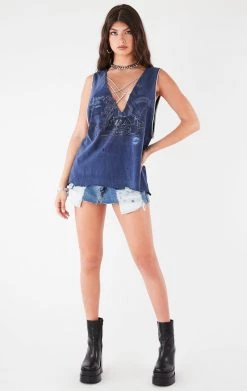 FURST OF A KIND VINTAGE CRISS CROSS RHINESTONE SLEEVELESS TEE