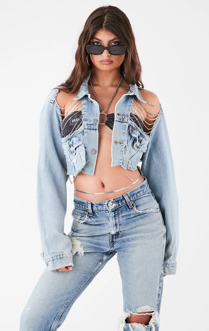 FURST OF A KIND FESTIVAL VINTAGE CUTOUT FRONT CHAIN DENIM JACKET 5 FURST OF A KIND FESTIVAL VINTAGE CUTOUT FRONT CHAIN DENIM JACKET