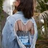 FURST OF A KIND FESTIVAL VINTAGE RHINESTONE FRINGE HEART CUTOUT DENIM JACKET
