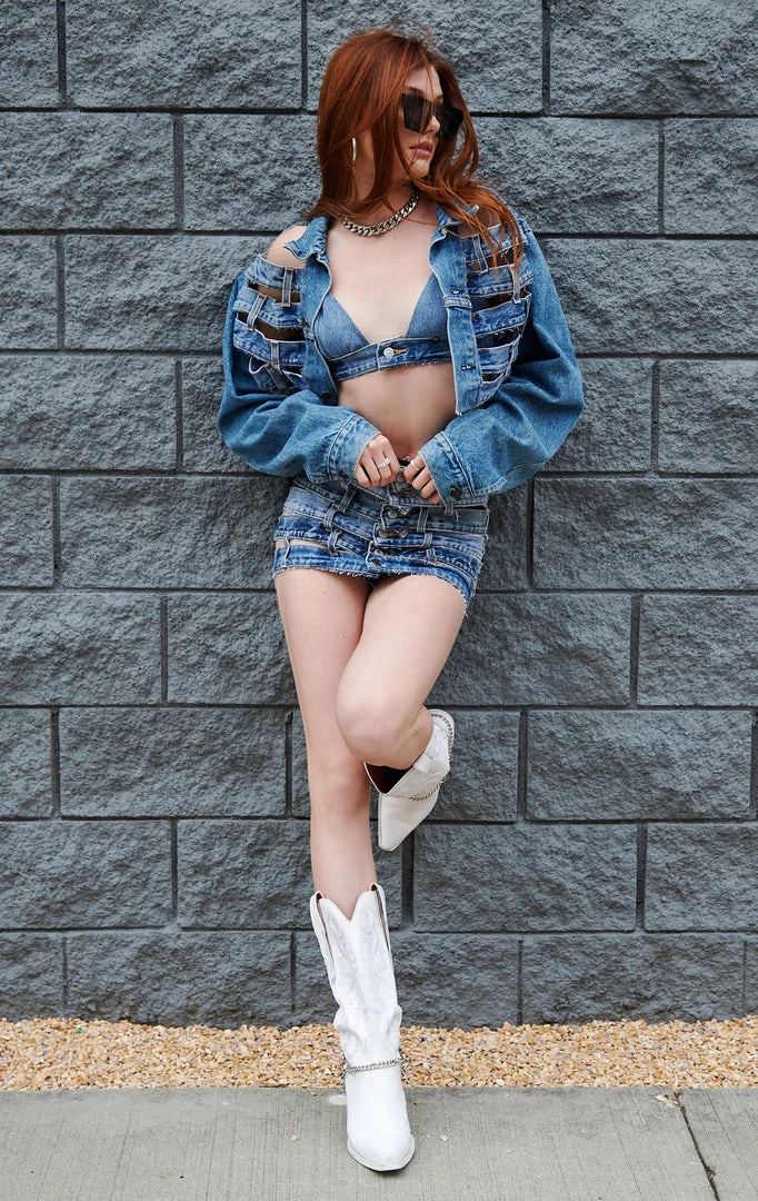 FURST OF A KIND FESTIVAL VINTAGE DENIM BRA TOP 8 FURST OF A KIND FESTIVAL VINTAGE DENIM BRA TOP