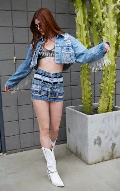 FURST OF A KIND VINTAGE DRINKS VINTAGE RHINESTONE FRINGE BRA TOP