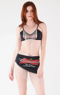 FURST OF A KIND VINTAGE DRINKS VINTAGE RHINESTONE FRINGE BRA TOP AND SKIRT SET
