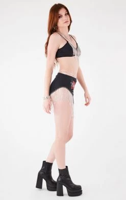 FURST OF A KIND VINTAGE DRINKS VINTAGE RHINESTONE FRINGE BRA TOP AND SKIRT SET