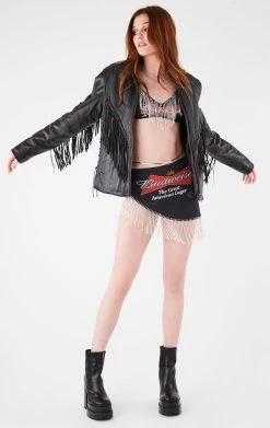 FURST OF A KIND VINTAGE DRINKS VINTAGE RHINESTONE FRINGE BRA TOP AND SKIRT SET