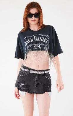 FURST OF A KIND VINTAGE RHINESTONE FRINGE CROP TEE