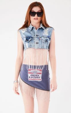 FURST OF A KIND VINTAGE DRINKS VINTAGE RHINESTONE FRINGE SKIRT