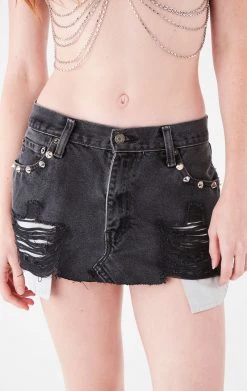FURST OF A KIND VINTAGE STUD POCKET MICRO MINI DENIM SKIRT