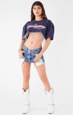 FURST OF A KIND VINTAGE RHINESTONE FRINGE CROP TEE