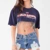 FURST OF A KIND VINTAGE RHINESTONE FRINGE CROP TEE