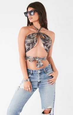 FURST OF A KIND VINTAGE HAWAIIAN TIE NECK WRAP TOP FESTIVAL