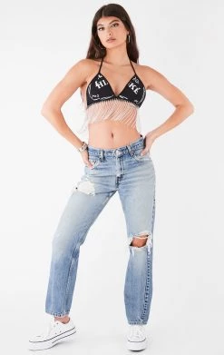 FURST OF A KIND VINTAGE RHINESTONE FRINGE TIE BRA TOP