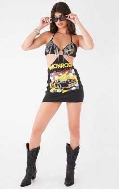 FURST OF A KIND VINTAGE CUT OUT RHINESTONE FRINGE HALTER DRESS FESTIVAL