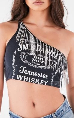 FURST OF A KIND VINTAGE RHINESTONE FRINGE ONE SHOULDER TOP 9 FURST OF A KIND VINTAGE RHINESTONE FRINGE ONE SHOULDER TOP