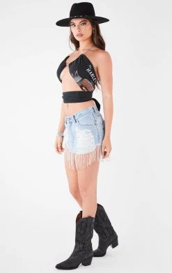 FURST OF A KIND VINTAGE CHAIN NECK WRAP TOP