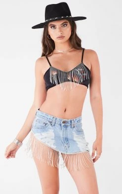 FURST OF A KIND VINTAGE RHINESTONE FRINGE BRA TOP