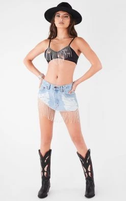 FURST OF A KIND VINTAGE RHINESTONE FRINGE BRA TOP