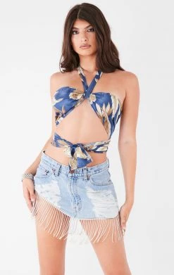 FURST OF A KIND VINTAGE HAWAIIAN TIE NECK WRAP TOP FESTIVAL