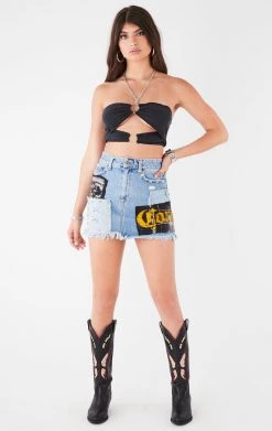 FURST OF A KIND VINTAGE PATCHWORK STUDDED DENIM SKIRT FESTIVAL