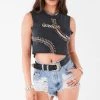 FURST OF A KIND VINTAGE CURVED SAFETY PIN CROPPED SLEEVELESS TEE