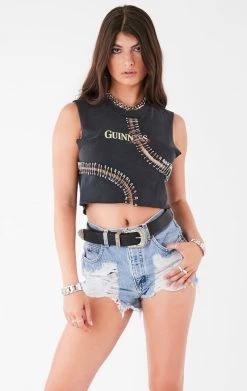 FURST OF A KIND VINTAGE CURVED SAFETY PIN CROPPED SLEEVELESS TEE