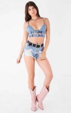 FURST OF A KIND VINTAGE DOUBLE DENIM WAISTBAND BRA TOP