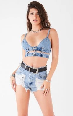 FURST OF A KIND VINTAGE DOUBLE DENIM WAISTBAND BRA TOP
