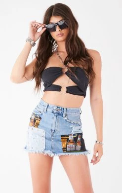 FURST OF A KIND FESTIVAL VINTAGE PATCHWORK STUDDED DENIM SKIRT