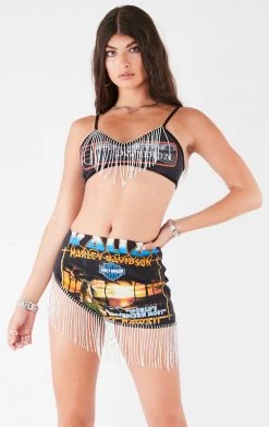 FURST OF A KIND VINTAGE RHINESTONE FRINGE BRA TOP AND SKIRT SET
