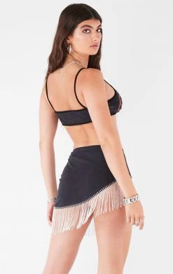 FURST OF A KIND VINTAGE RHINESTONE FRINGE BRA TOP AND SKIRT SET