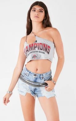 FURST OF A KIND VINTAGE CHAINS VINTAGE ONE SHOULDER DOUBLE CHAIN STRAP TANK