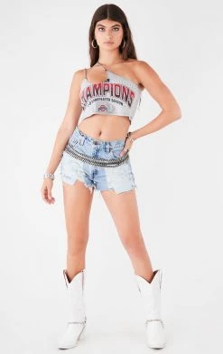 FURST OF A KIND VINTAGE CHAINS VINTAGE ONE SHOULDER DOUBLE CHAIN STRAP TANK