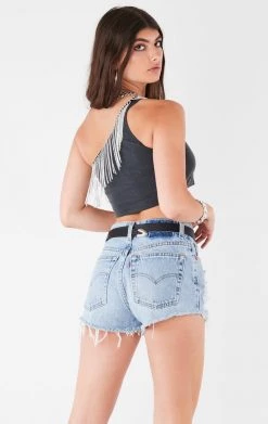 FURST OF A KIND VINTAGE RHINESTONE FRINGE ONE SHOULDER TOP