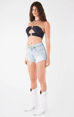 FURST OF A KIND FESTIVAL VINTAGE RHINESTONE FRINGE WAISTBAND DENIM SHORTS 11 FURST OF A KIND FESTIVAL VINTAGE RHINESTONE FRINGE WAISTBAND DENIM SHORTS
