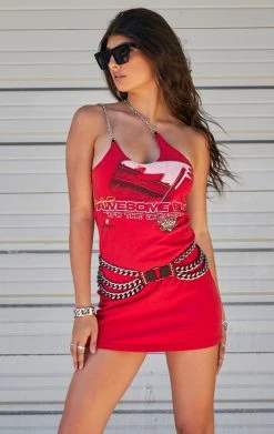 FURST OF A KIND VINTAGE CHAINS VINTAGE ONE SHOULDER DOUBLE CHAIN STRAP DRESS