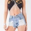FURST OF A KIND VINTAGE RHINESTONE FRINGE HALTER WRAP TOP FESTIVAL