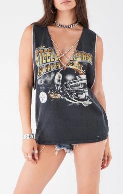 FURST OF A KIND VINTAGE CRISS CROSS RHINESTONE SLEEVELESS TEE VINTAGE NFL