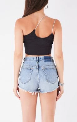 FURST OF A KIND VINTAGE ONE SHOULDER DOUBLE RHINESTONE STRAP TANK VINTAGE SPORTS