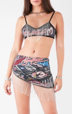 FURST OF A KIND VINTAGE RHINESTONE FRINGE BRA TOP AND SKIRT SET