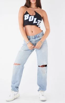 FURST OF A KIND VINTAGE CHAINS VINTAGE ONE SHOULDER DOUBLE CHAIN STRAP TANK