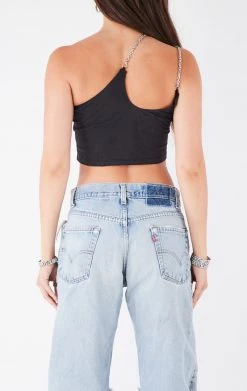 FURST OF A KIND VINTAGE CHAINS VINTAGE ONE SHOULDER DOUBLE CHAIN STRAP TANK