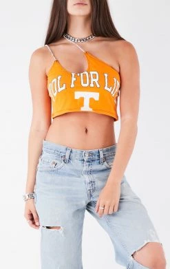 FURST OF A KIND VINTAGE COLLEGE VINTAGE ONE SHOULDER DOUBLE RHINESTONE STRAP TANK