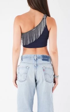 FURST OF A KIND VINTAGE RHINESTONE FRINGE ONE SHOULDER TOP FESTIVAL 7 FURST OF A KIND VINTAGE RHINESTONE FRINGE ONE SHOULDER TOP FESTIVAL