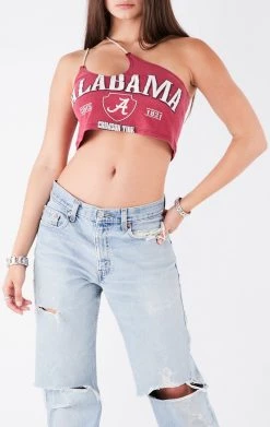 FURST OF A KIND VINTAGE ONE SHOULDER DOUBLE RHINESTONE STRAP TANK