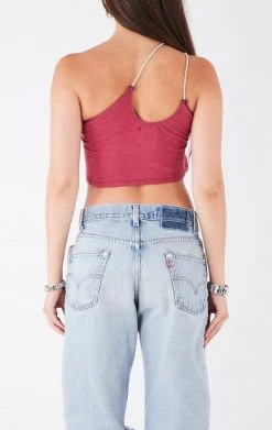 FURST OF A KIND VINTAGE ONE SHOULDER DOUBLE RHINESTONE STRAP TANK