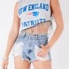 FURST OF A KIND VINTAGE RHINESTONE FRINGE ASYMMETRICAL RHINESTONE FRINGE SLEEVELESS CROP TEE