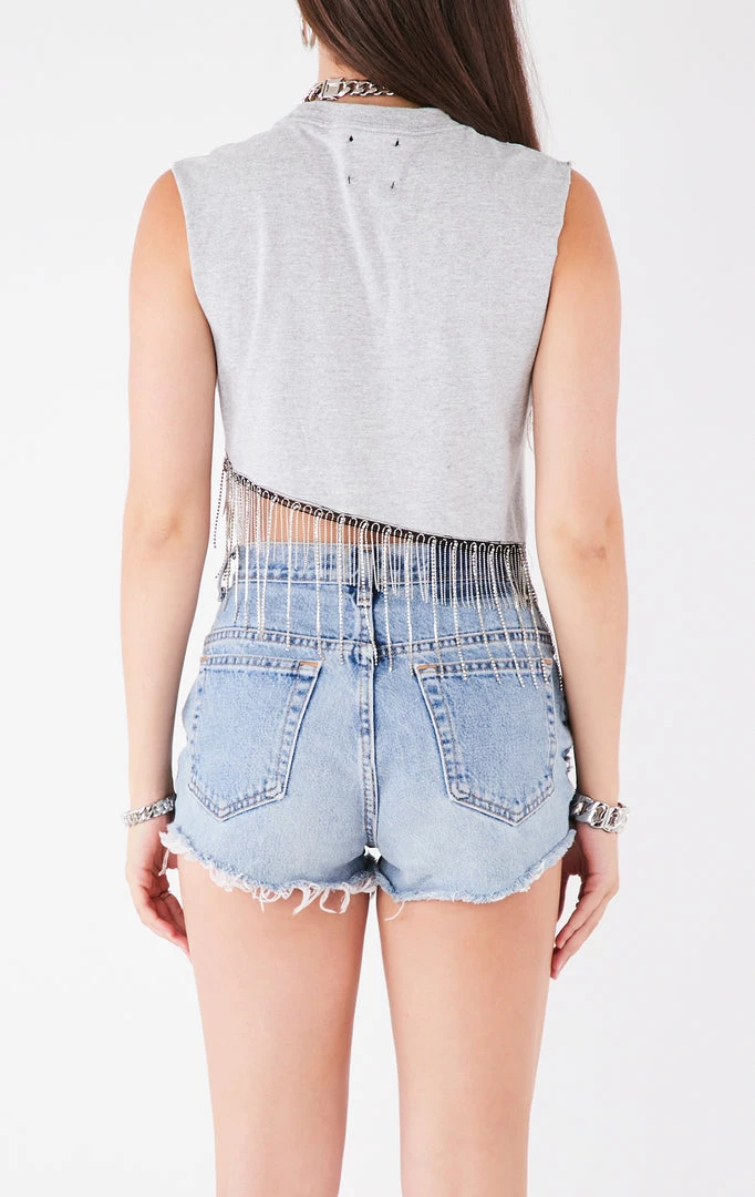 FURST OF A KIND VINTAGE RHINESTONE FRINGE ASYMMETRICAL RHINESTONE FRINGE SLEEVELESS CROP TEE 4 FURST OF A KIND VINTAGE RHINESTONE FRINGE ASYMMETRICAL RHINESTONE FRINGE SLEEVELESS CROP TEE