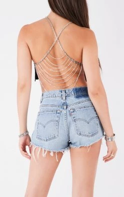 FURST OF A KIND VINTAGE CHAINS VINTAGE HALTER NECK WATERFALL CHAIN BACK TOP