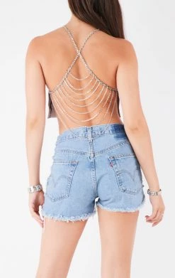 FURST OF A KIND VINTAGE HALTER NECK WATERFALL CHAIN BACK TOP